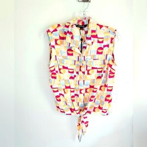 Charlie B NWT sleeveless button down ties at waist